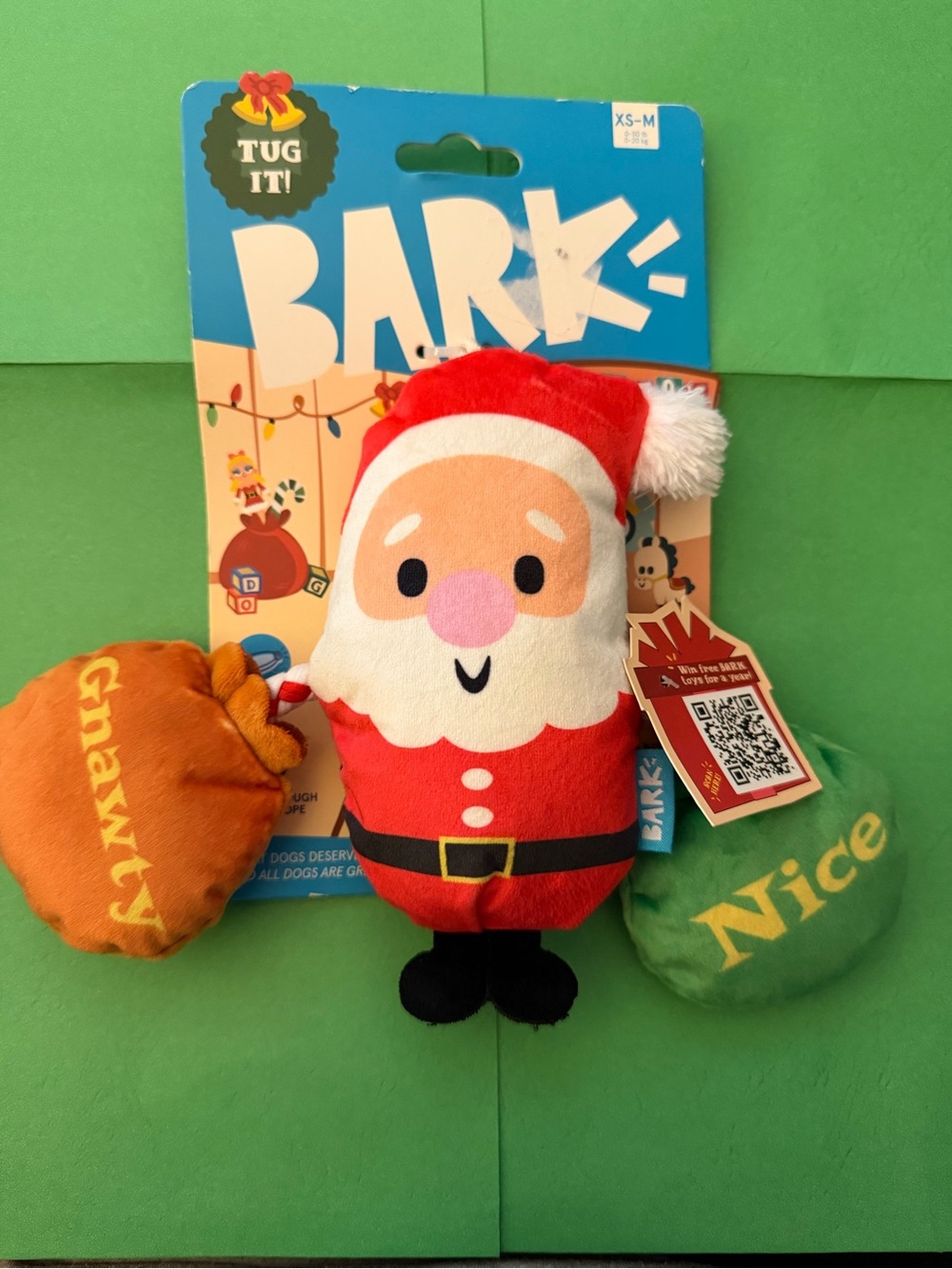 Bark Santa Tug-It Plush Dog Toy - Red, White, Black, Pink, Green, Orange